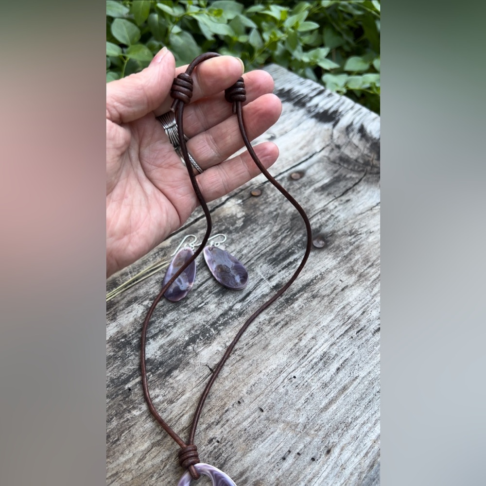 Purple Wampum shell pendant necklace, handmade💜 - Picture 7 of 17